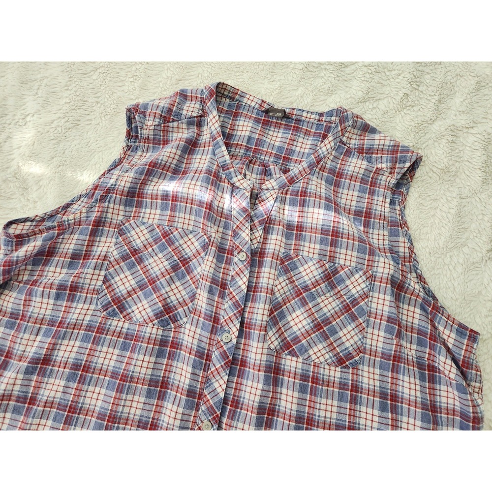 Eddie Bauer Plaid Sleeveless Button Down Shirt Women Plus Size 2X Red Blue Check